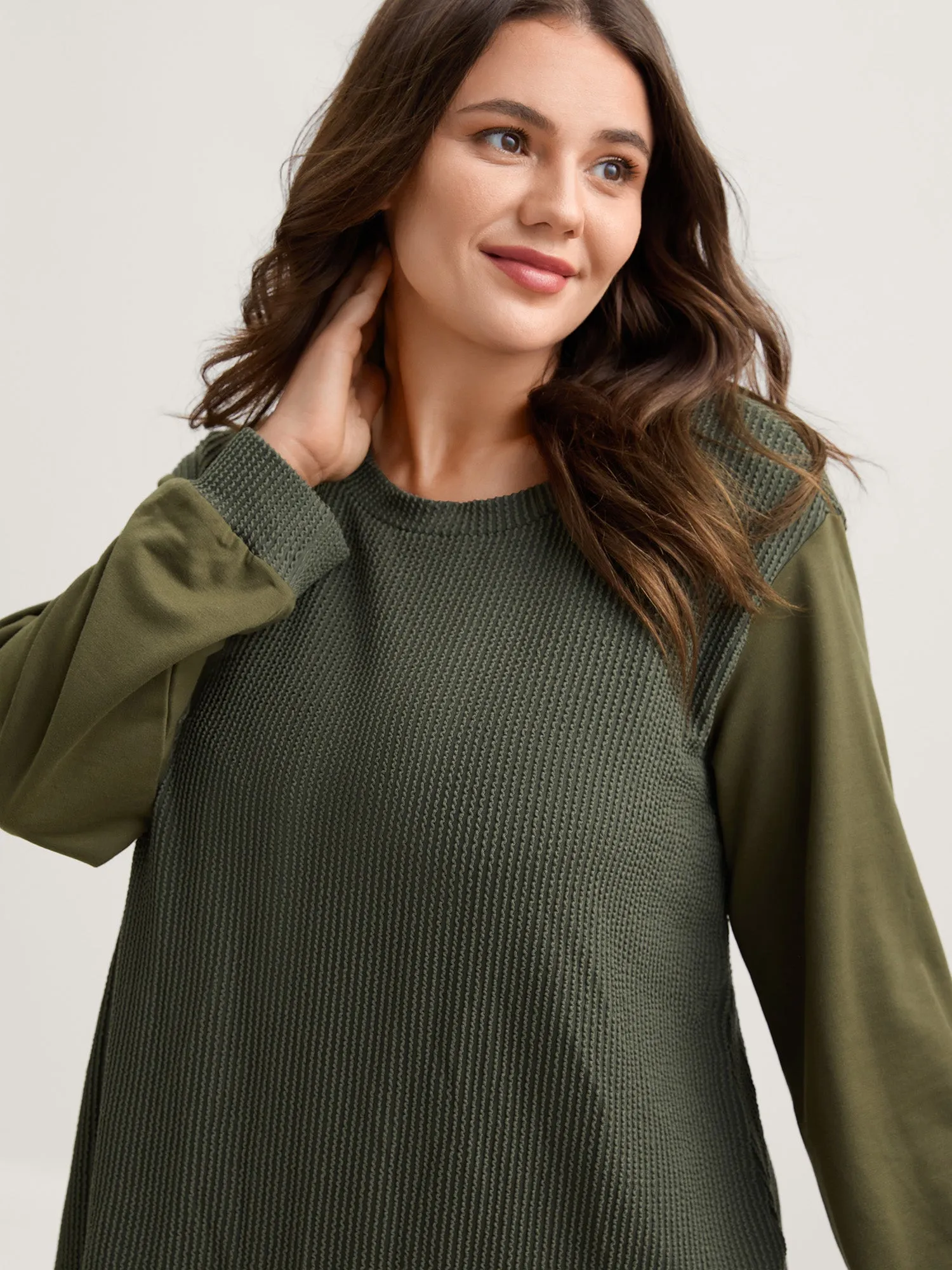 Textured Pit Strip Round Neck Sweatshirt sold by Bloomchic product image thumbnail 2