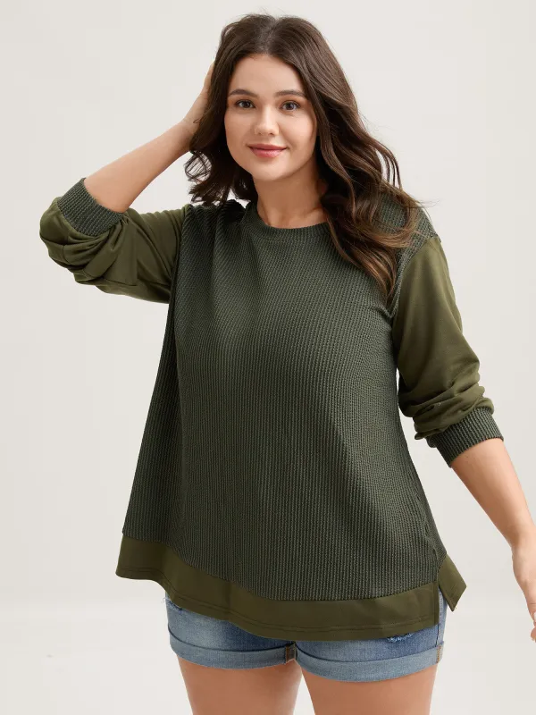 Textured Pit Strip Round Neck Sweatshirt sold by Bloomchic