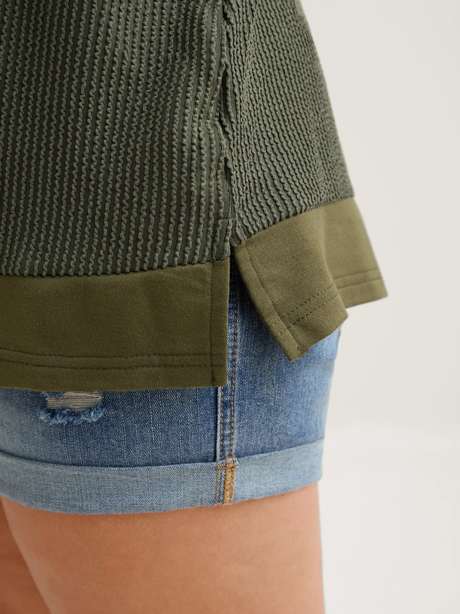 Textured Pit Strip Round Neck Sweatshirt sold by Bloomchic product image thumbnail 4