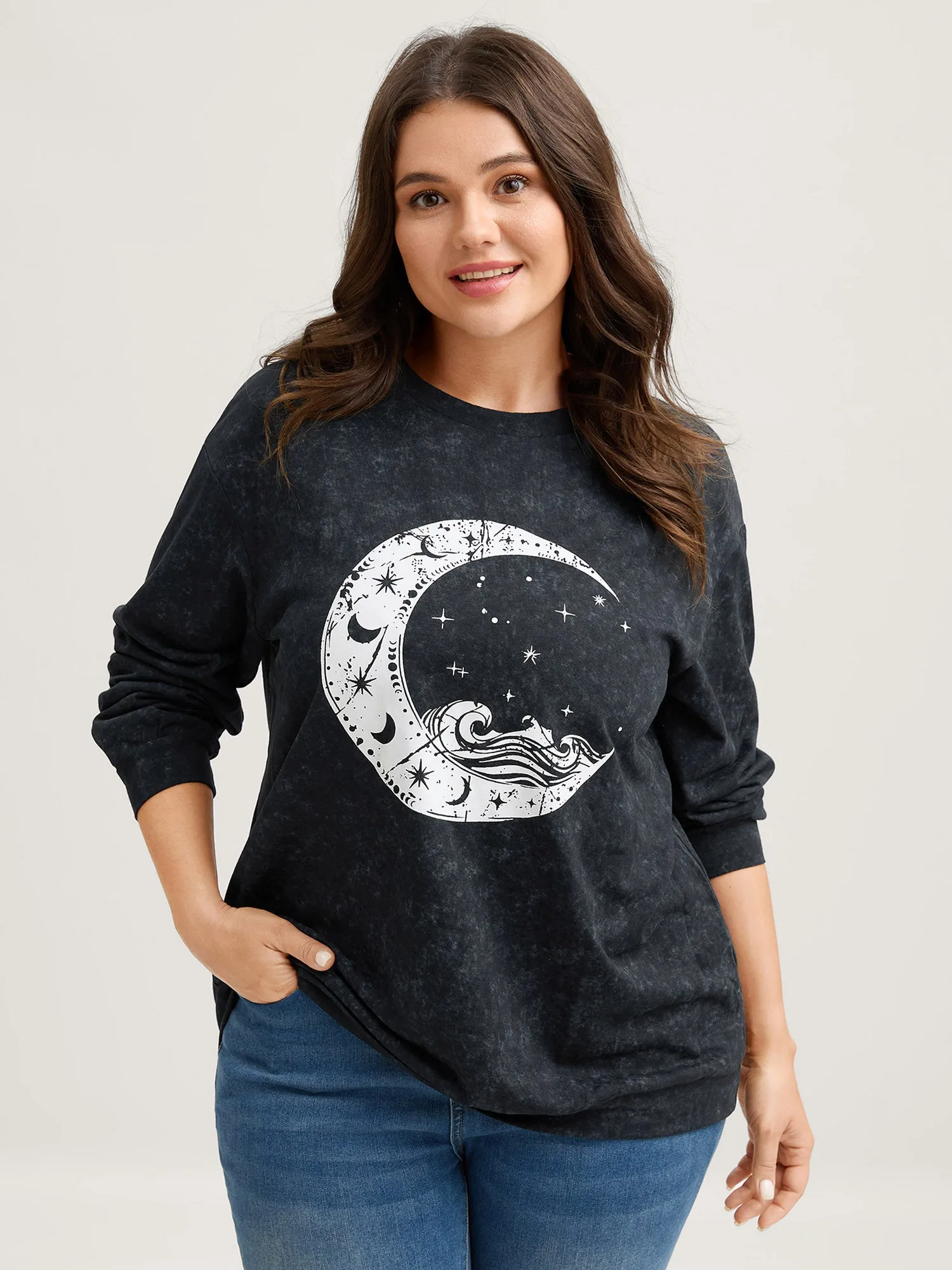 Celestial Print Vintage Solid Sweatshirt sold by Bloomchic product image thumbnail 2