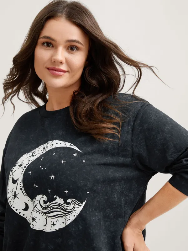 Celestial Print Vintage Solid Sweatshirt sold by Bloomchic