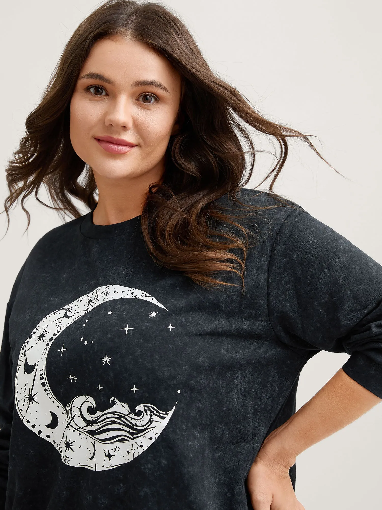 Celestial Print Vintage Solid Sweatshirt sold by Bloomchic