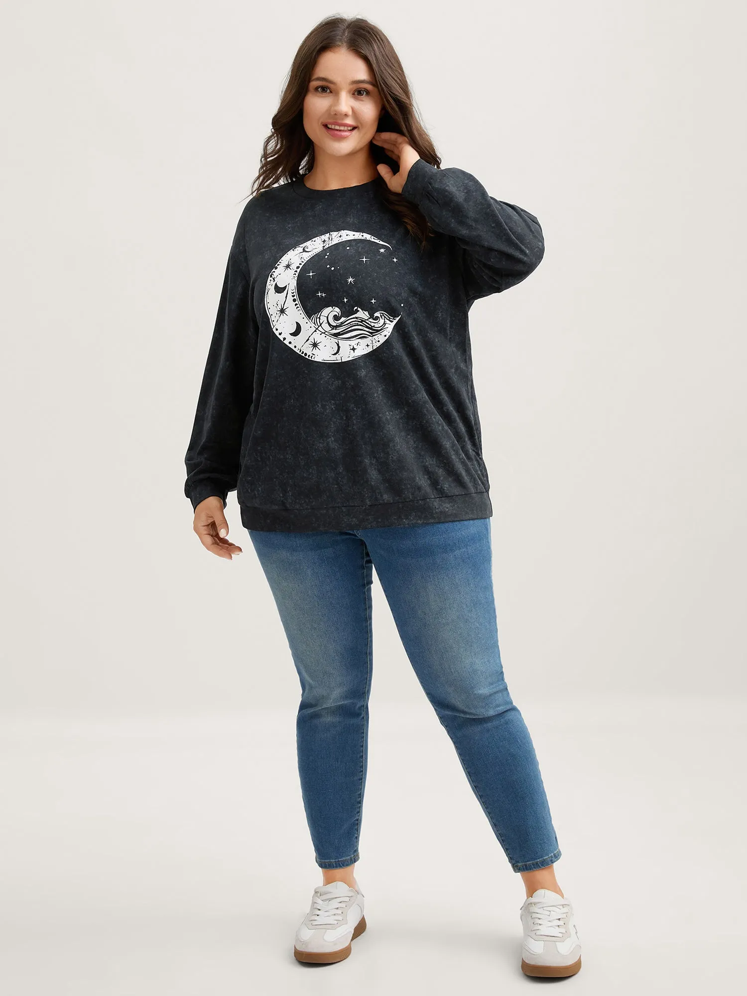 Celestial Print Vintage Solid Sweatshirt sold by Bloomchic product image thumbnail 3