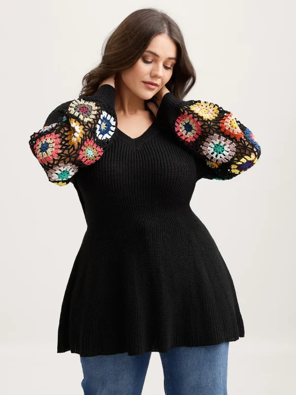 Crochet Floral Waist-Cinched Knit Cardigan sold by Bloomchic