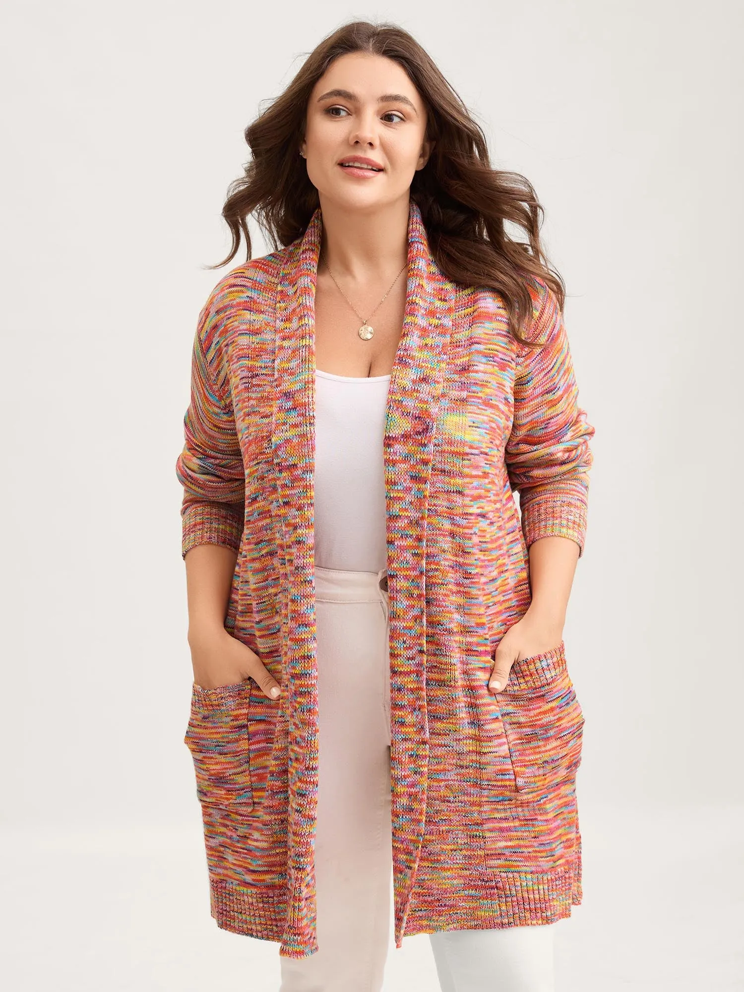 Lapel Collar Pockets Heather Knit Cardigan sold by Bloomchic