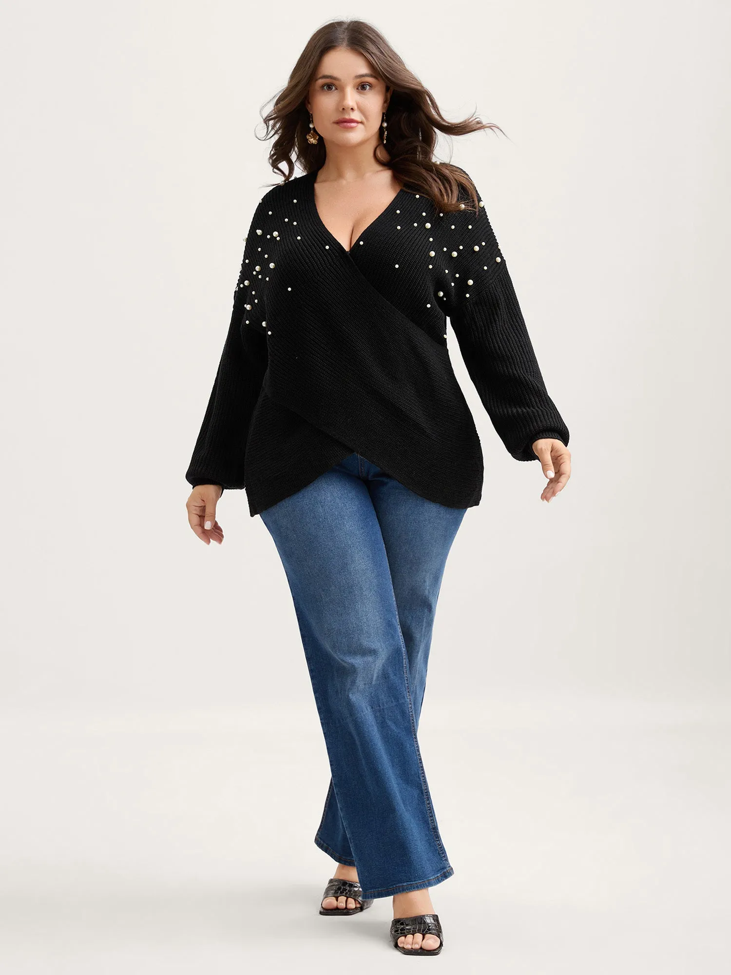 Pearl Beaded Overlap Hem Pullover sold by Bloomchic product image thumbnail 3