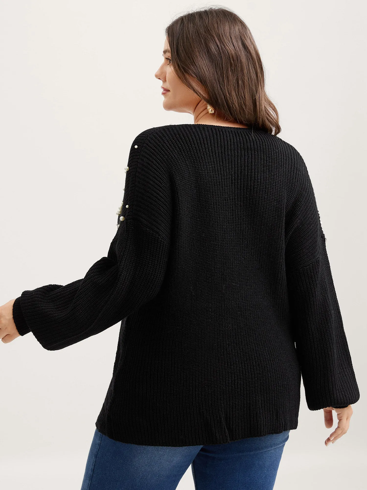 Pearl Beaded Overlap Hem Pullover sold by Bloomchic product image thumbnail 5