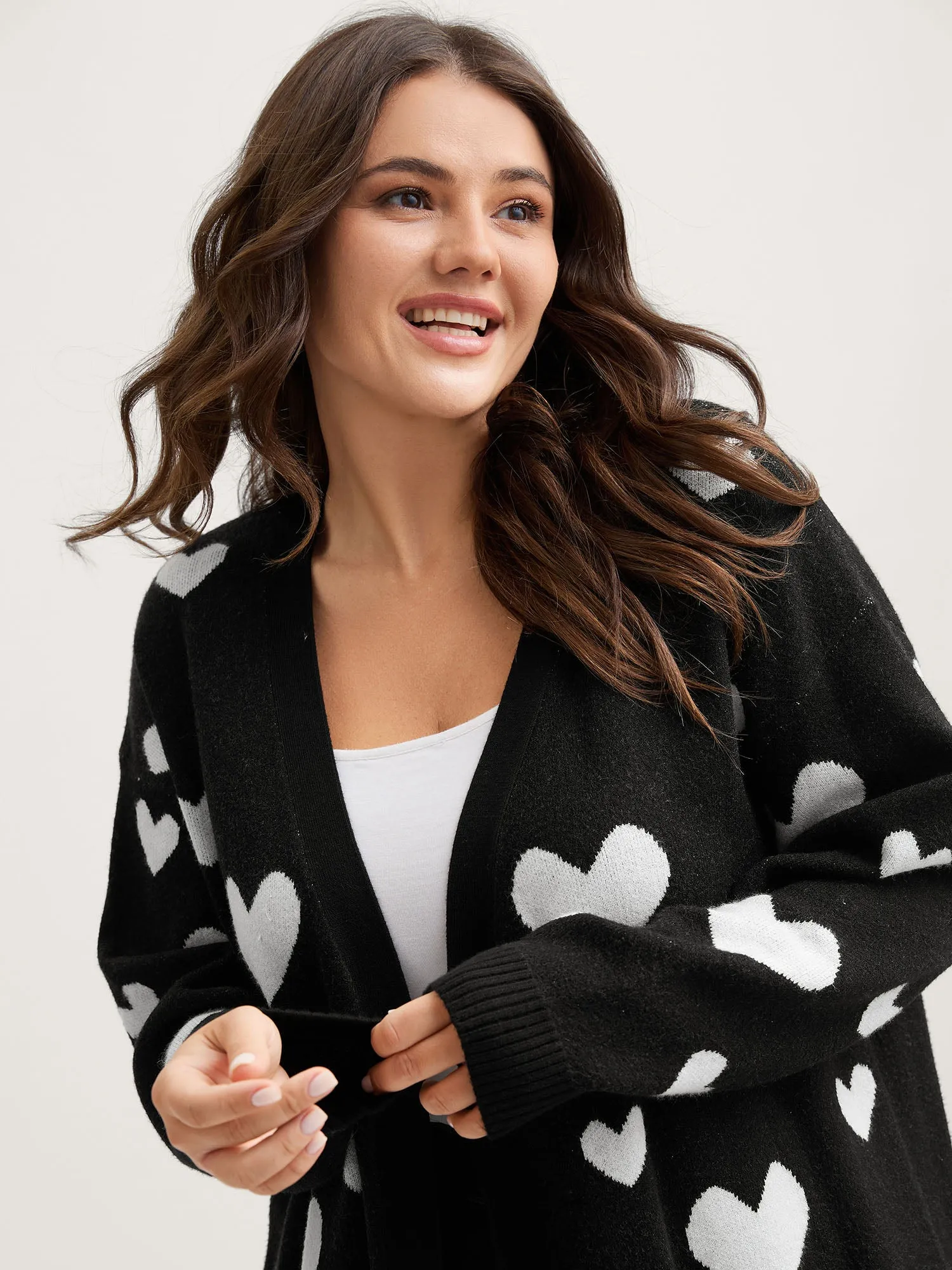 Love Jacquard Pockets Knit Cardigan sold by Bloomchic