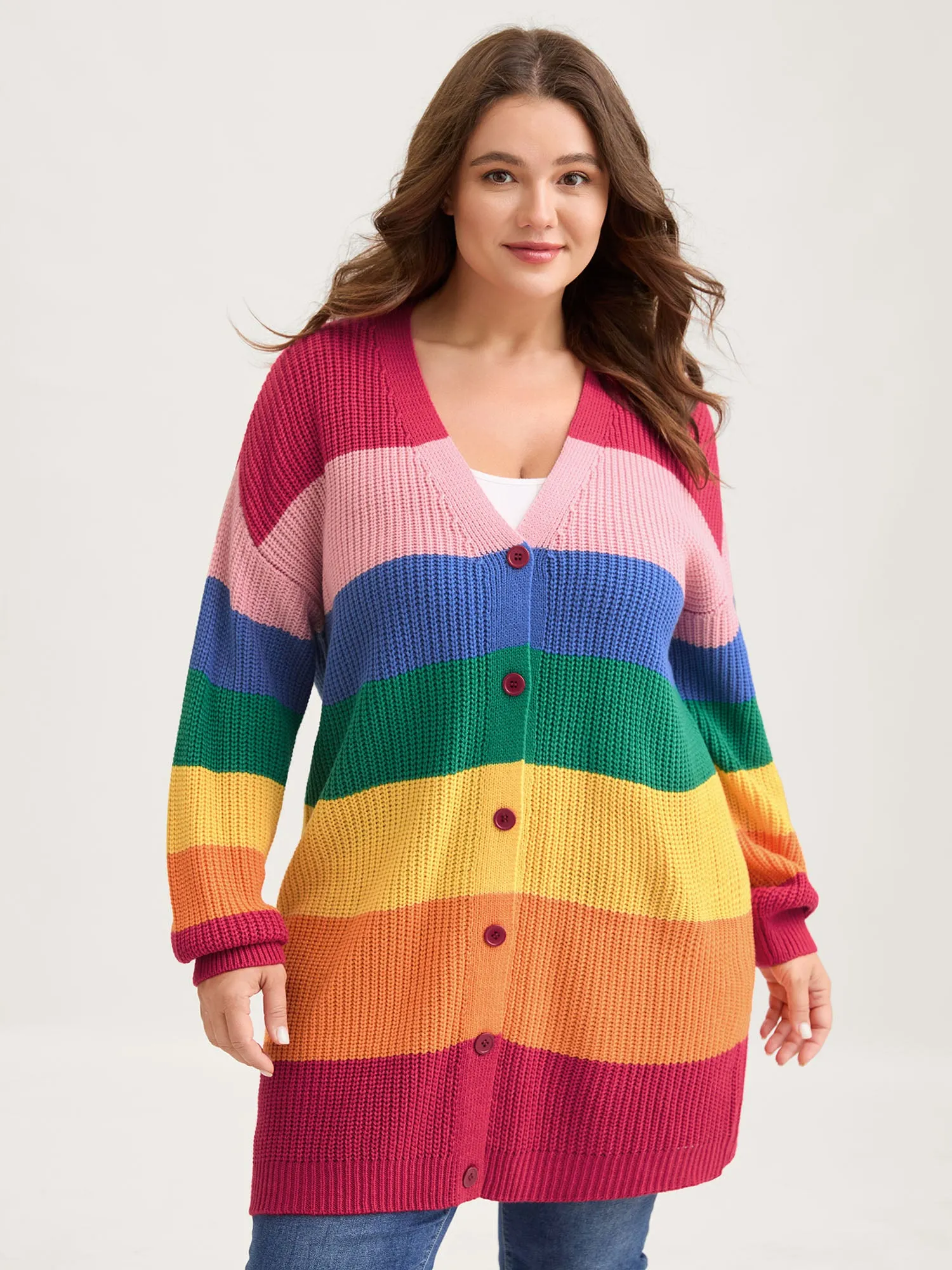 Colorblock Contrast Texture Button Cardigan sold by Bloomchic product image thumbnail 2