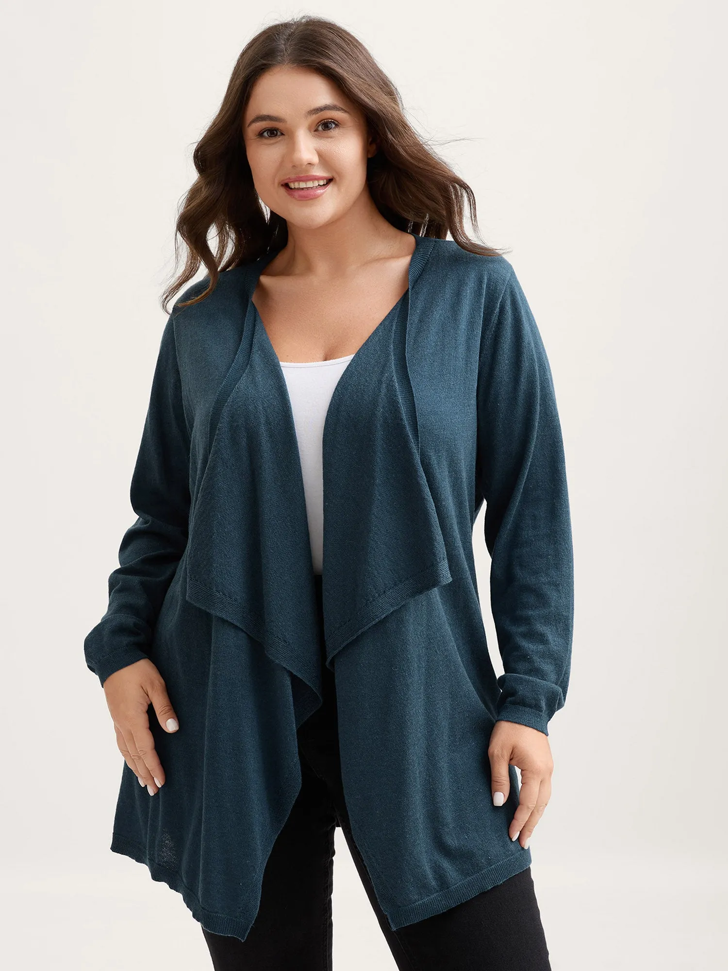 Irregular Hem Waist-Cinched Knit Cardigan sold by Bloomchic