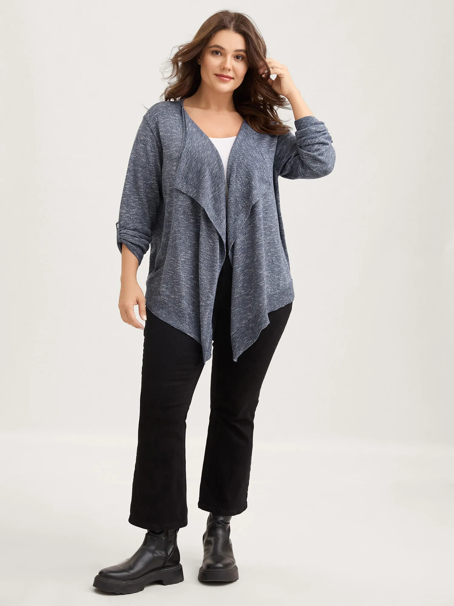 Heather Tab Sleeve Irregular Hem Knit Cardigan sold by Bloomchic product image thumbnail 4
