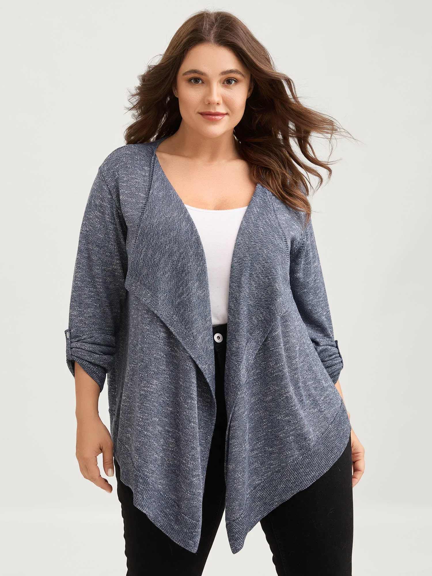 Heather Tab Sleeve Irregular Hem Knit Cardigan sold by Bloomchic