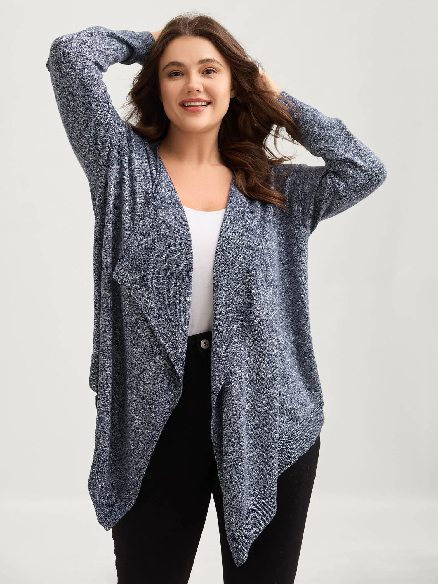 Heather Tab Sleeve Irregular Hem Knit Cardigan sold by Bloomchic product image thumbnail 2