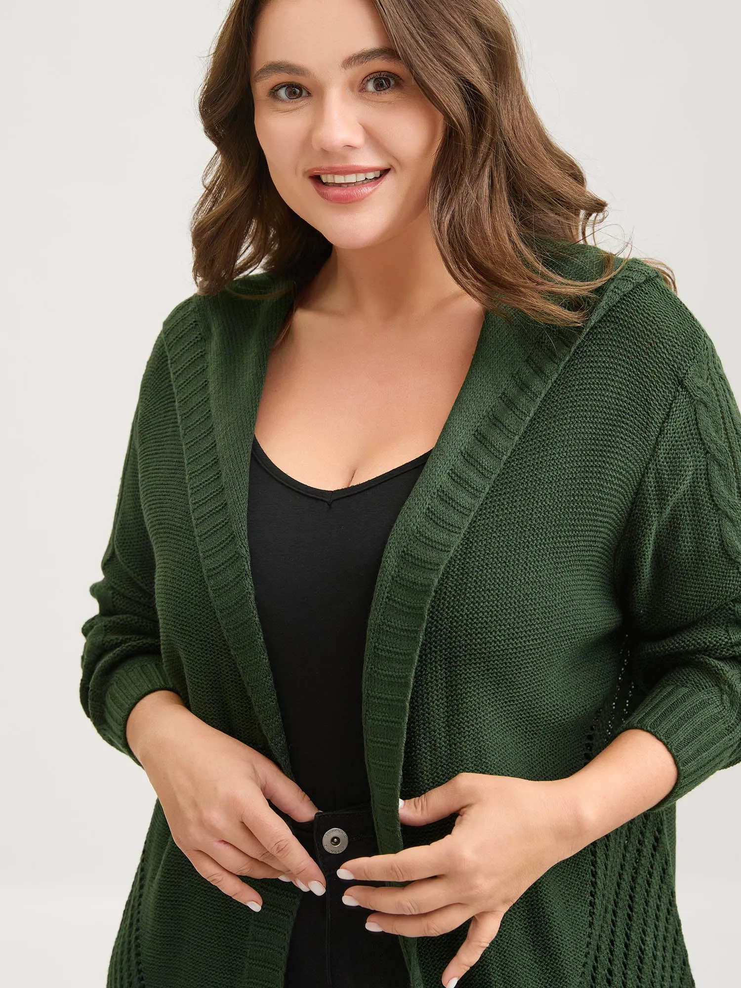 Textured Cut-Out Hooded Knit Cardigan sold by Bloomchic product image thumbnail 3