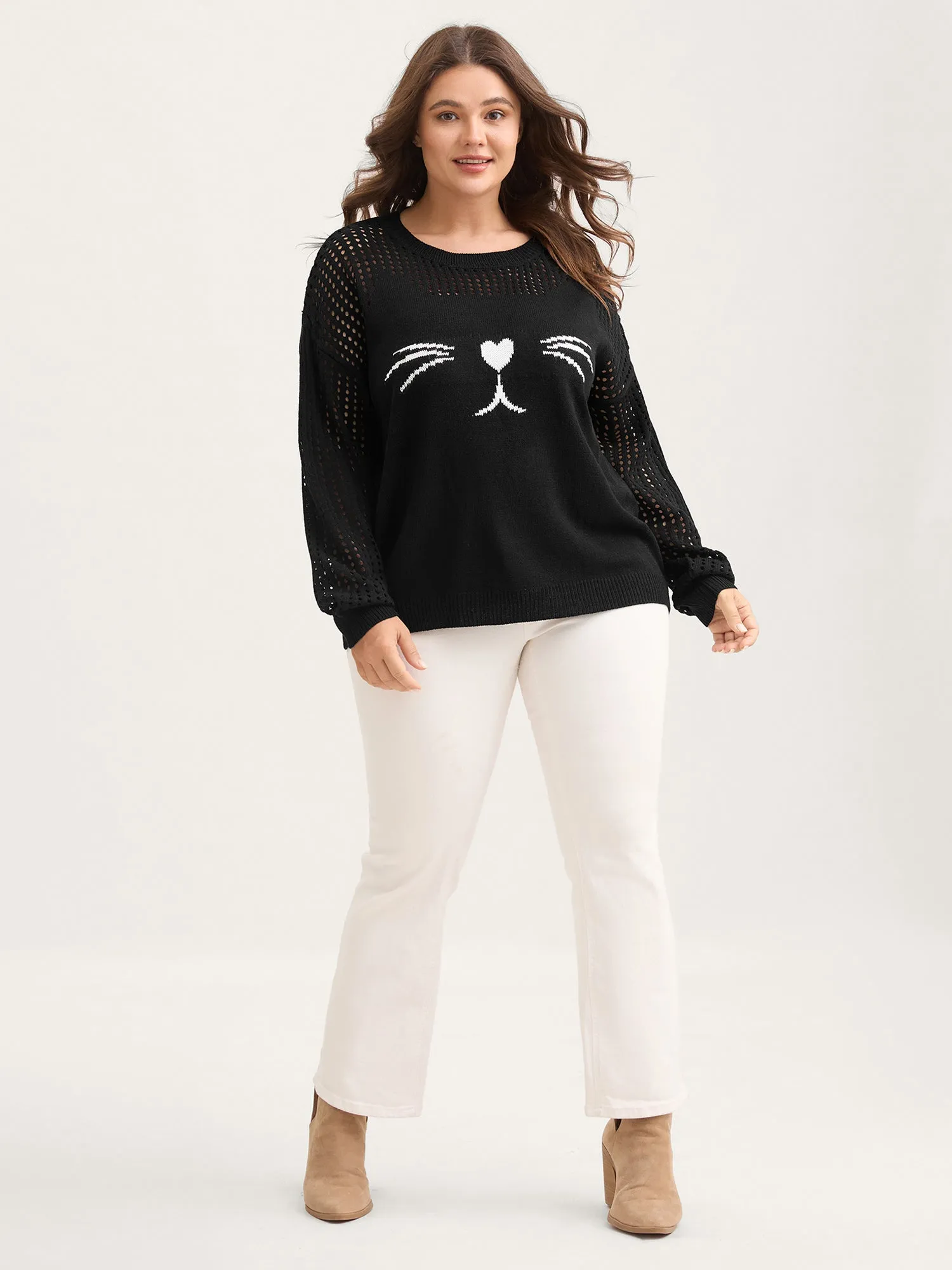 Jacquard Cut-Out Solid Pullover sold by Bloomchic product image thumbnail 3