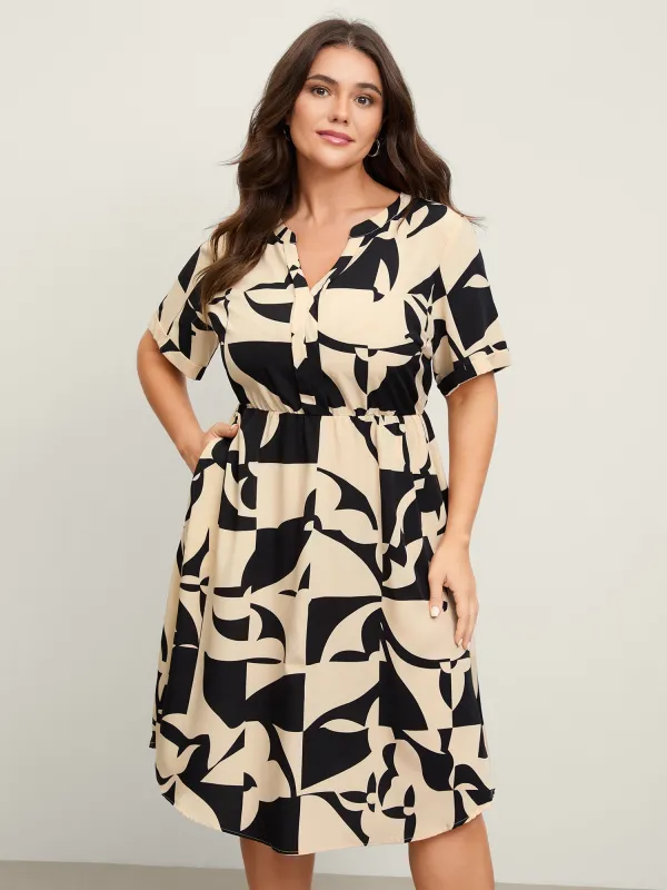 Geometric Print Arc Hem Midi Dress sold by Bloomchic