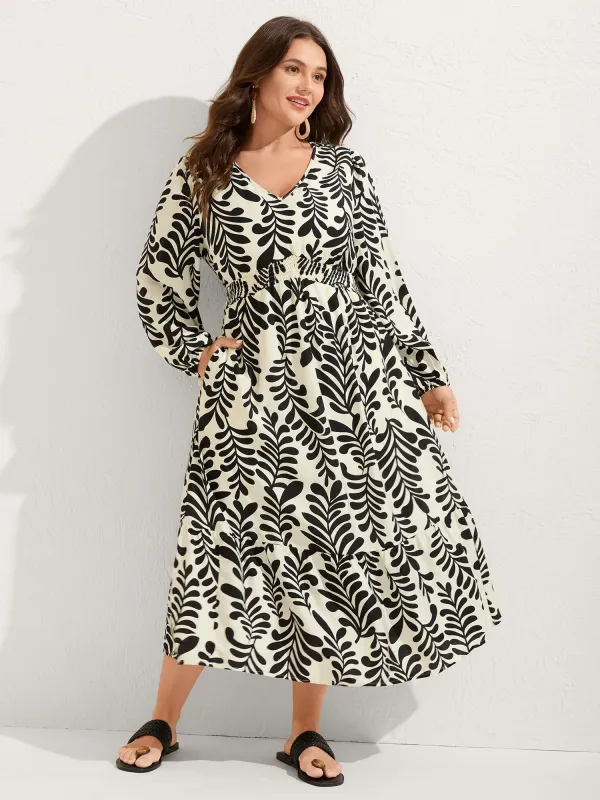 Leafy Print Shirred Waist Midi Dress sold by Bloomchic