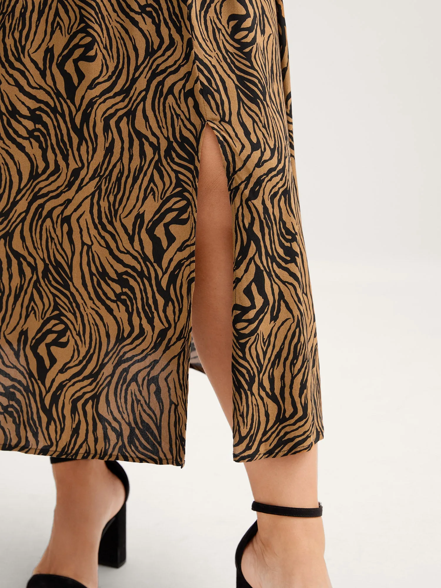 Leopard Print Shirred Split Hem Midi Dress sold by Bloomchic product image thumbnail 3