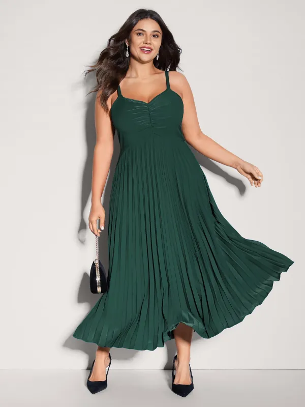 Pleated Pockets Solid Cami Midi Dress sold by Bloomchic