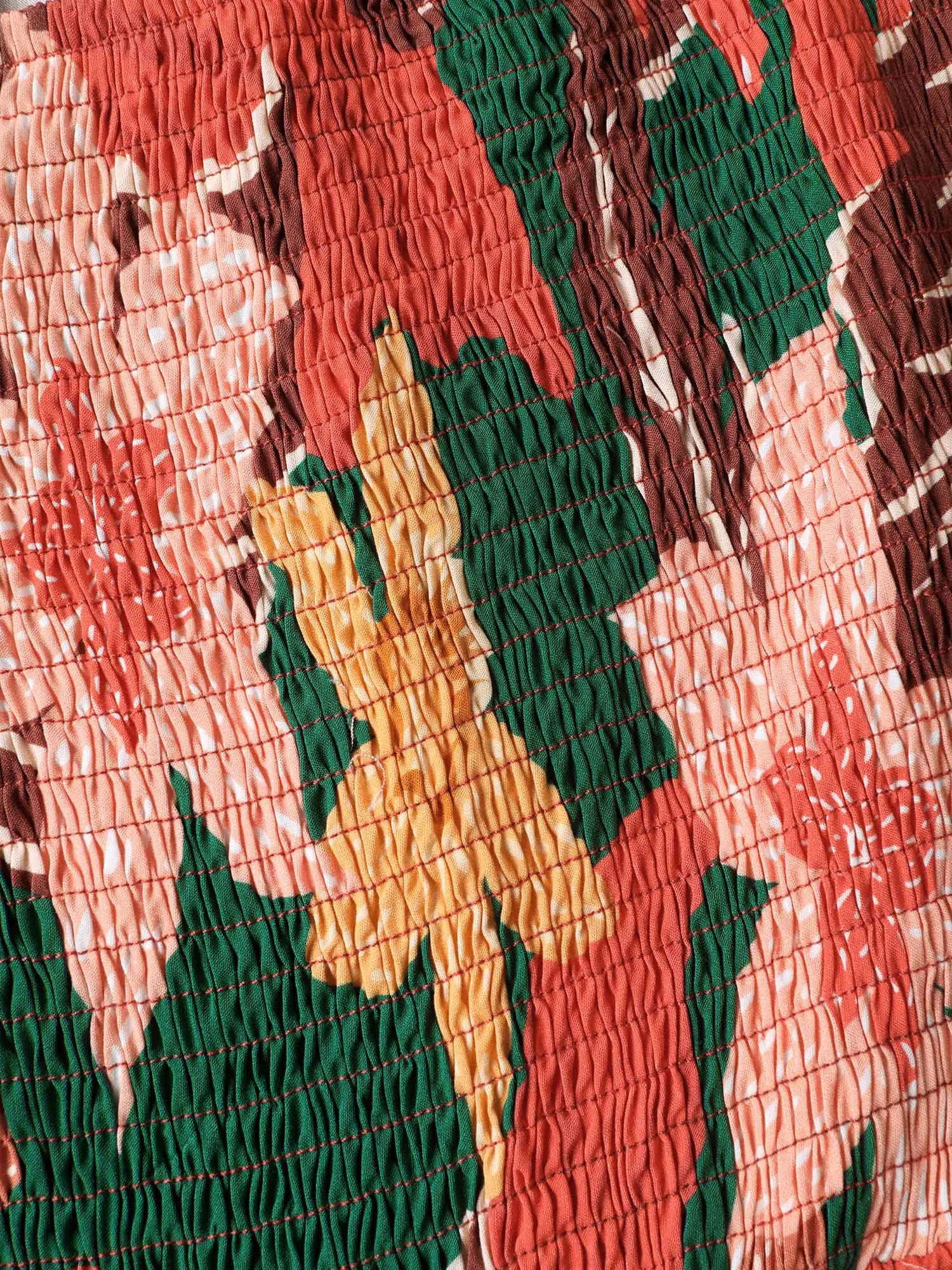 Rayon Tropical Floral Shirred Stretchy Waist Midi Dress sold by Bloomchic product image thumbnail 5