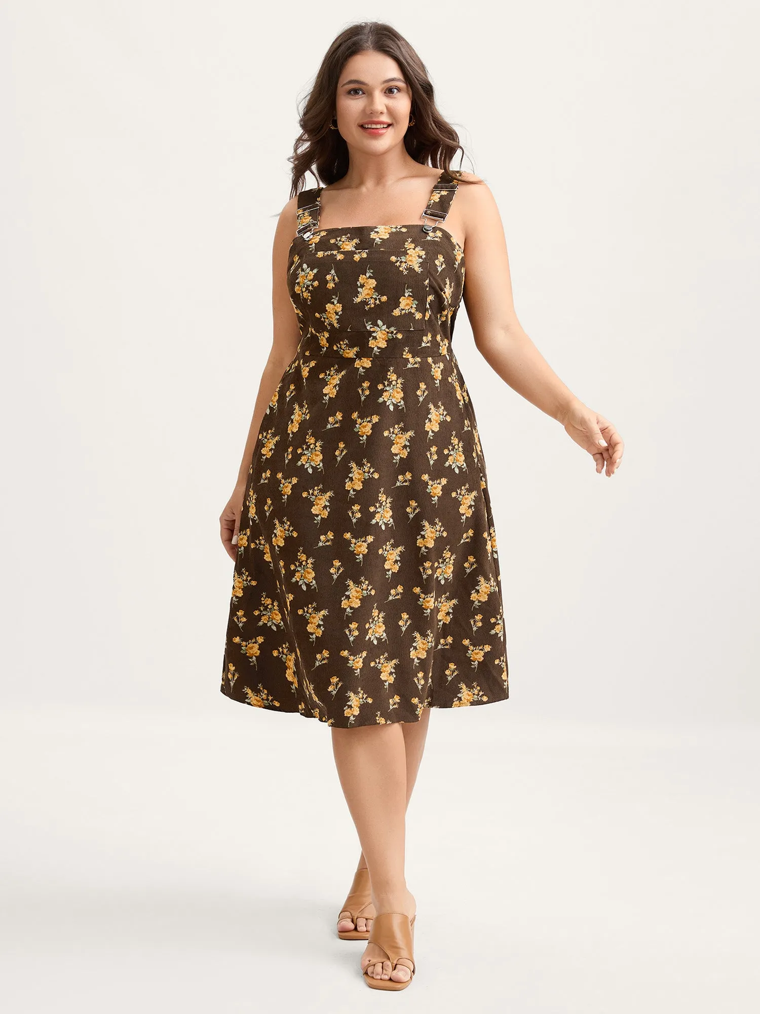 Floral Corduroy Pockets Overall Midi Dress sold by Bloomchic product image thumbnail 3