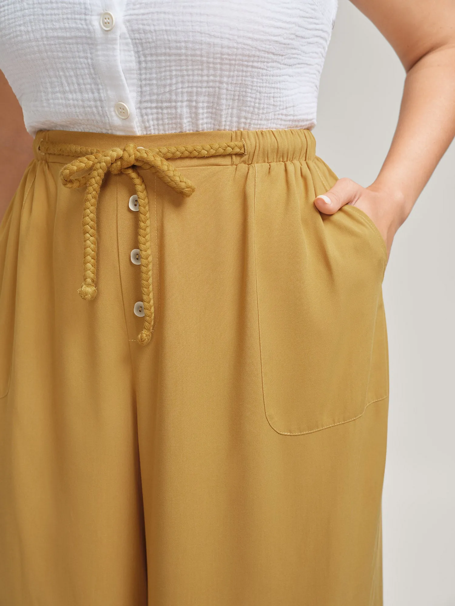 Waist-Tie Ornaments Button Detail Wide-Leg Pants sold by Bloomchic product image thumbnail 4