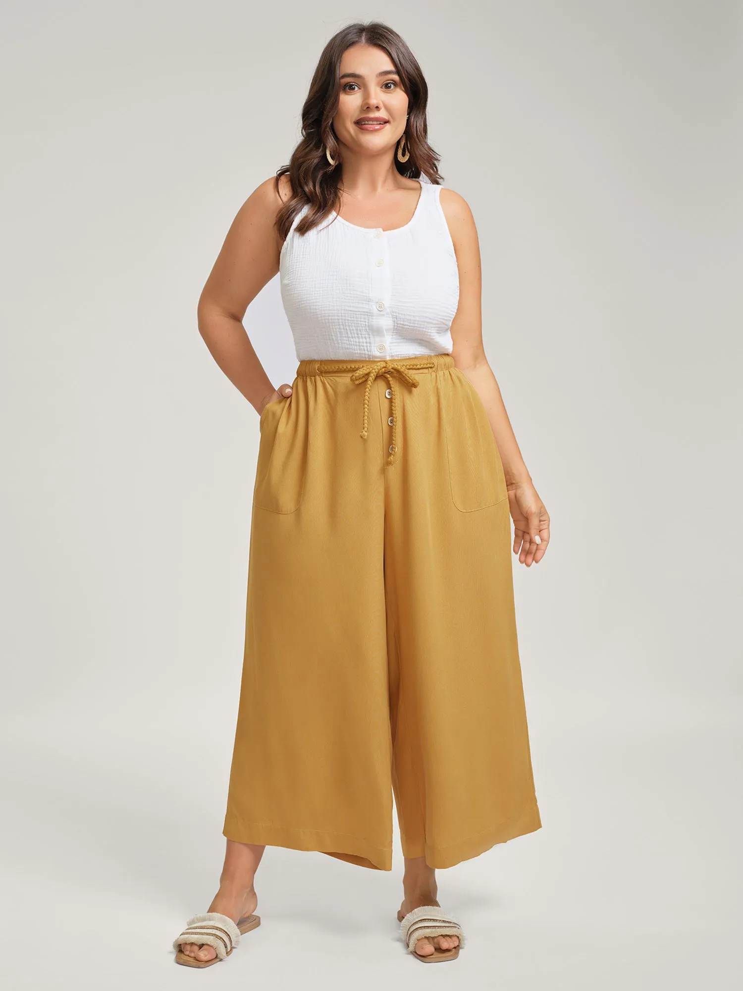 Waist-Tie Ornaments Button Detail Wide-Leg Pants sold by Bloomchic product image thumbnail 2