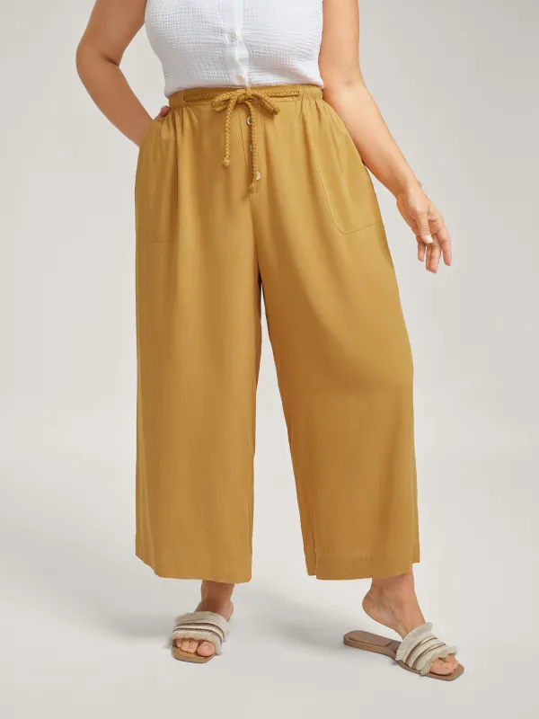 Waist-Tie Ornaments Button Detail Wide-Leg Pants sold by Bloomchic