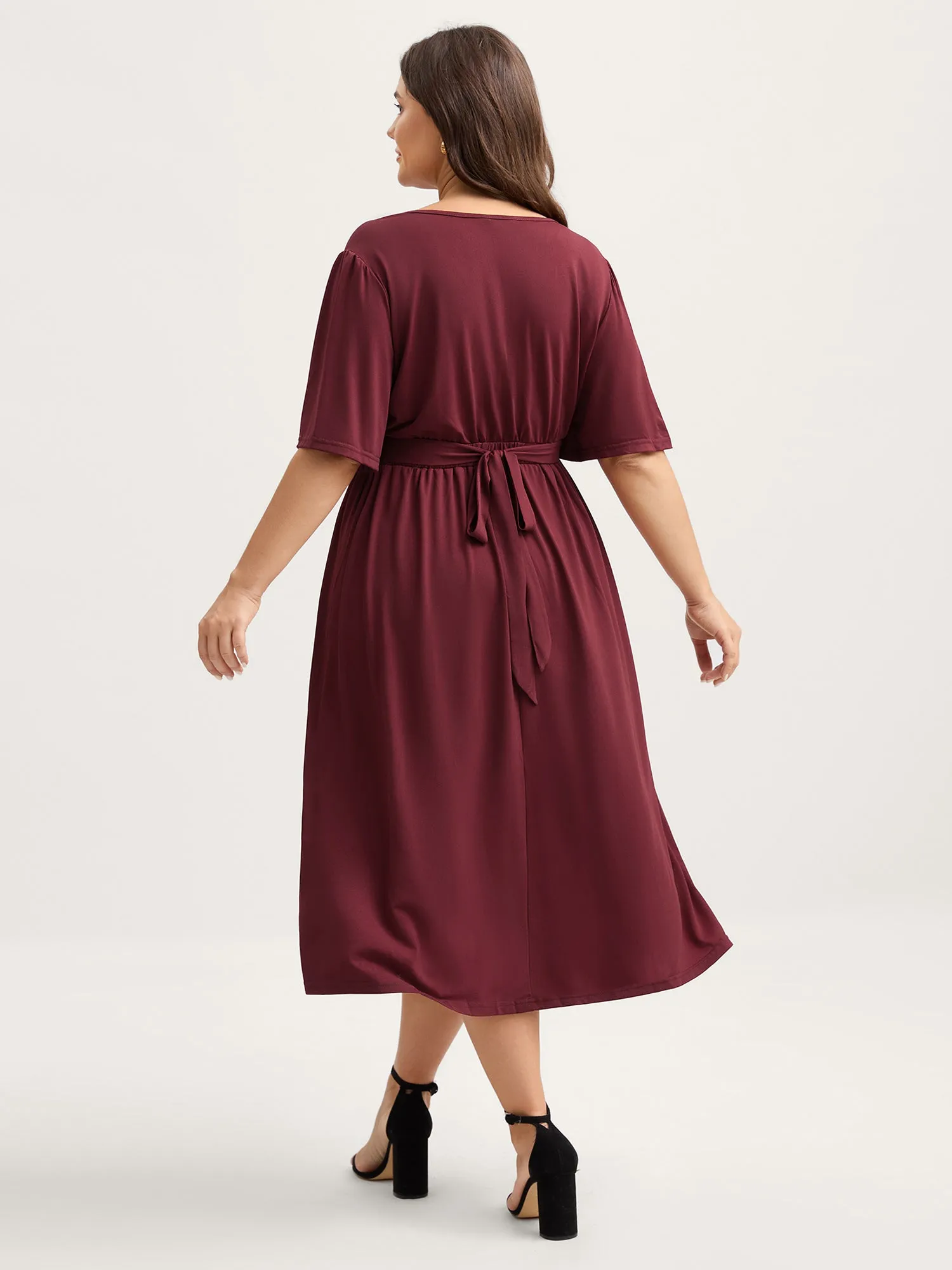 Stretchy Overlap Belted Pockets Midi Dress sold by Bloomchic product image thumbnail 4