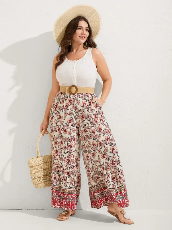 Boho Print Stretchy Waist Wide-Leg Pants sold by Bloomchic