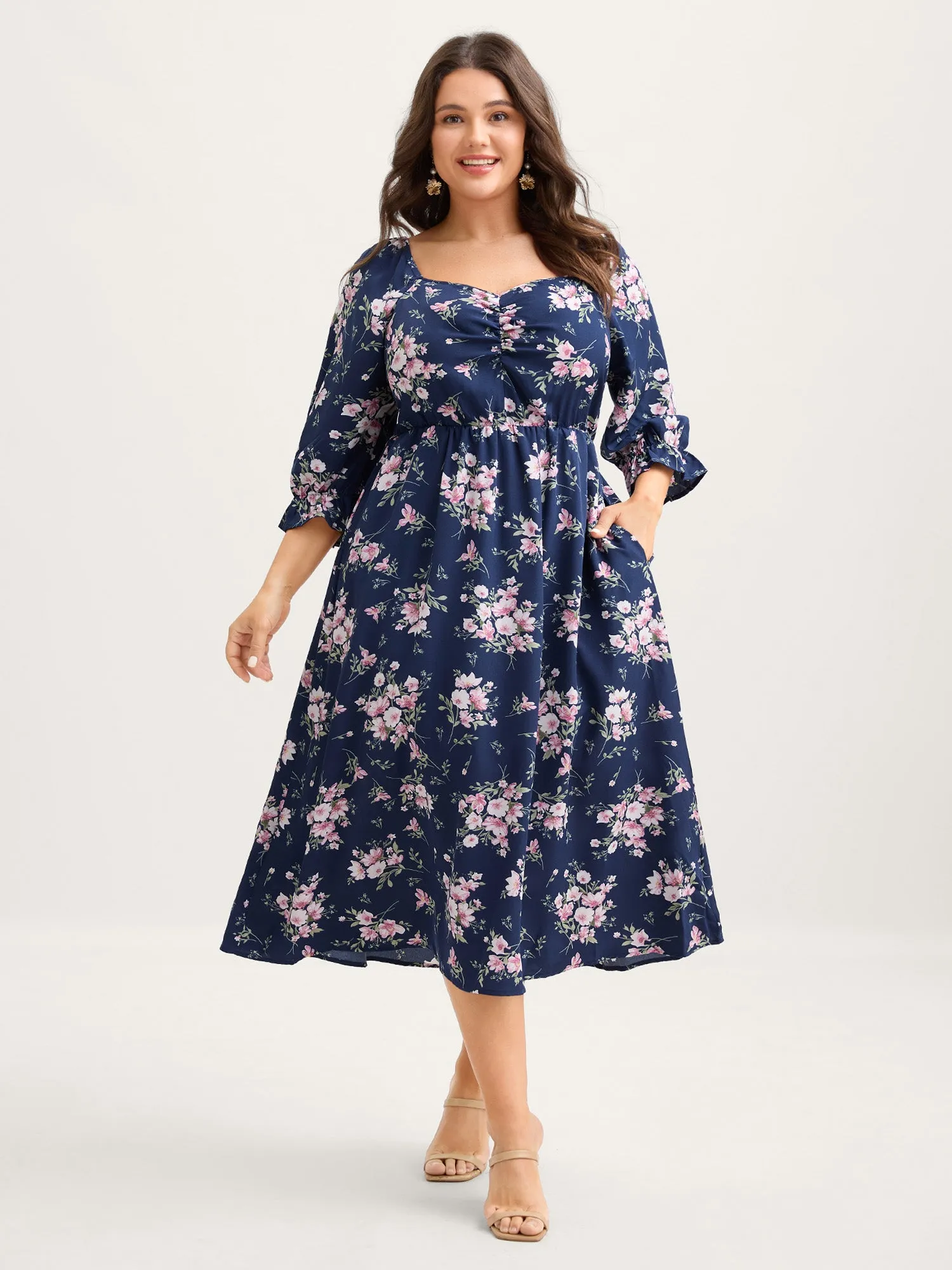 Floral Stretchy Waist Ruffled Midi Dress sold by Bloomchic product image thumbnail 2
