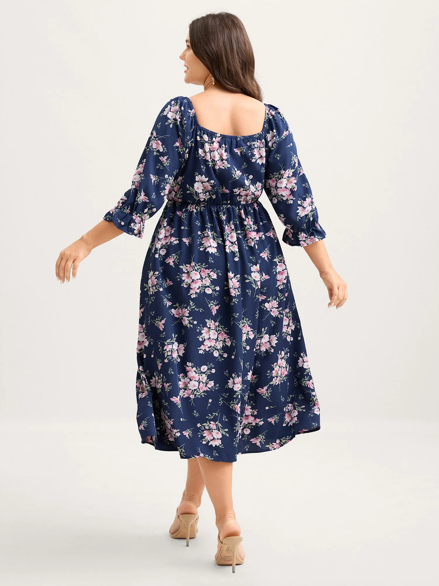 Floral Stretchy Waist Ruffled Midi Dress sold by Bloomchic product image thumbnail 4