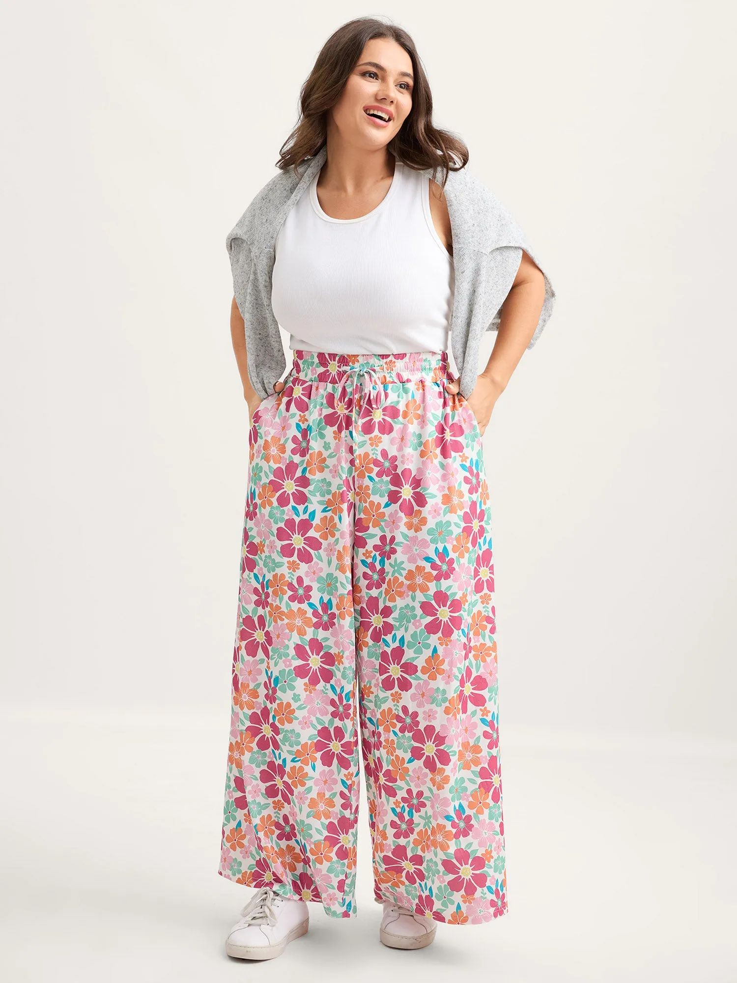Floral Print Drawstring Waist Wide-Leg Pants sold by Bloomchic