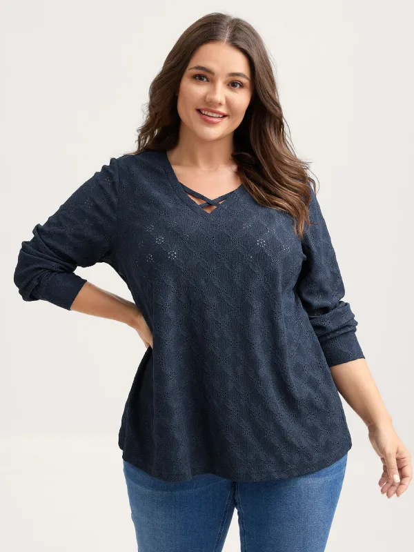 Stretchy Cross-Tie Textured T-Shirt sold by Bloomchic