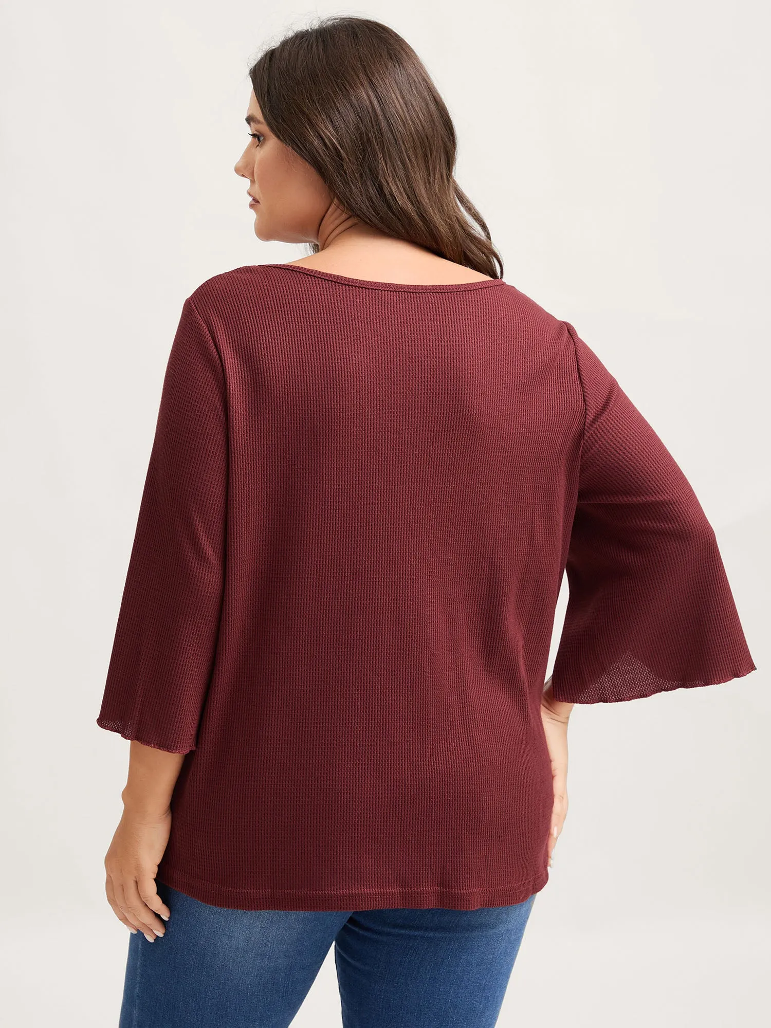 Split Bell Sleeve Waffle T-Shirt sold by Bloomchic product image thumbnail 4