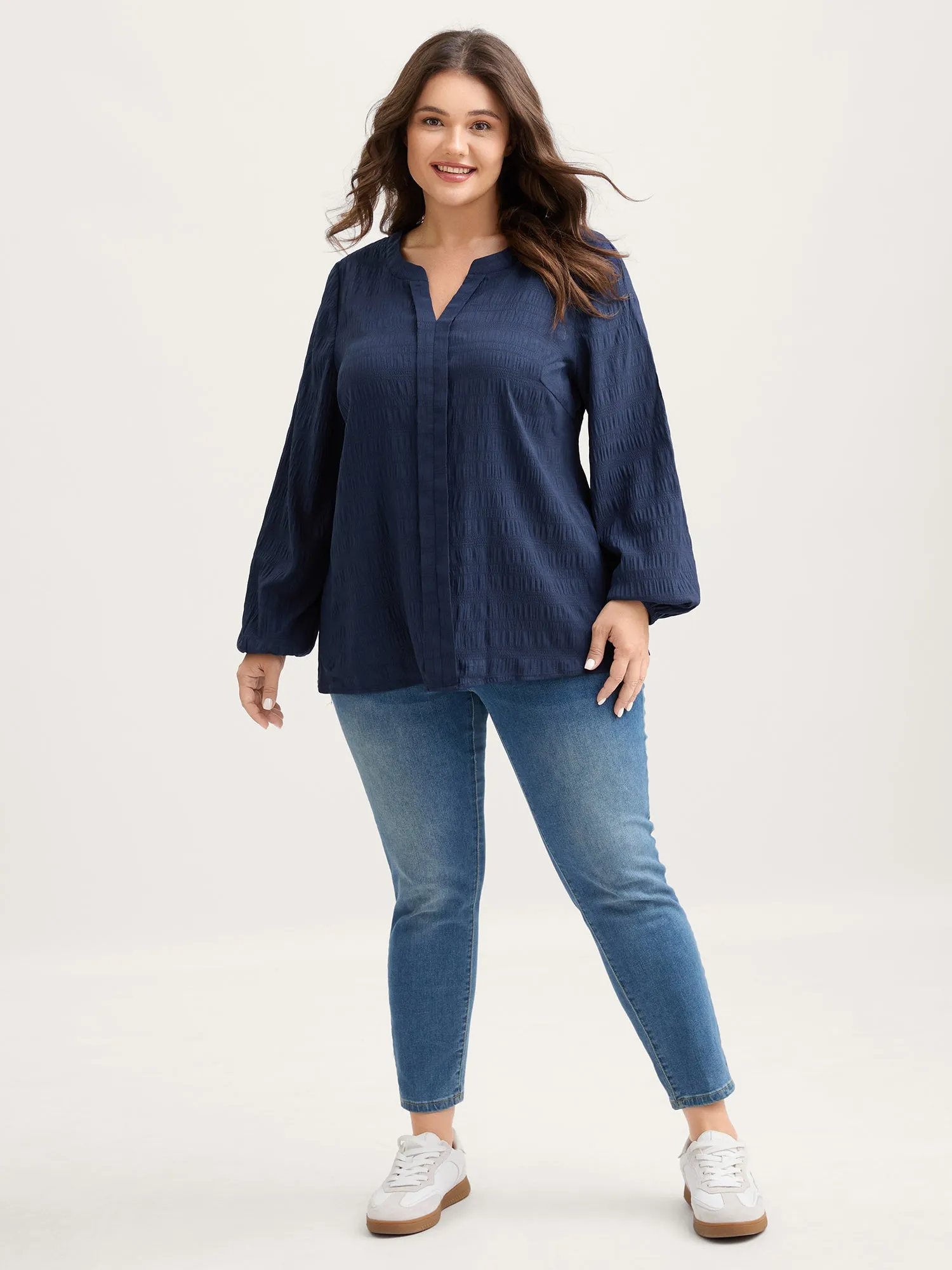 Notched Collar Textured Solid Blouse sold by Bloomchic product image thumbnail 4