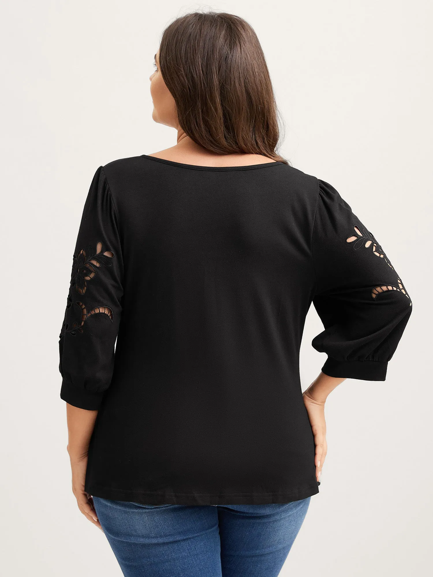 Cut-Out Embroidery Sleeve Solid T-Shirt sold by Bloomchic product image thumbnail 4