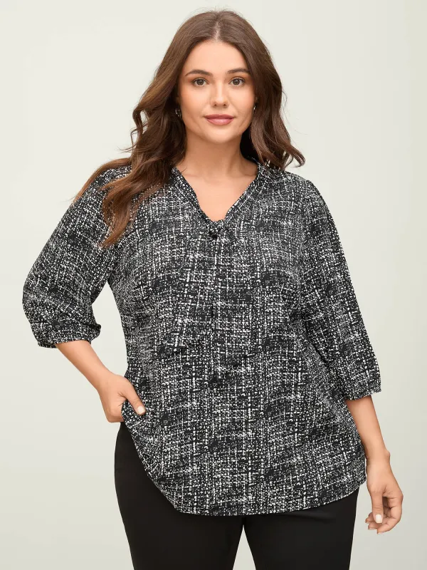 Tweed Print Knot Neck Blouse sold by Bloomchic