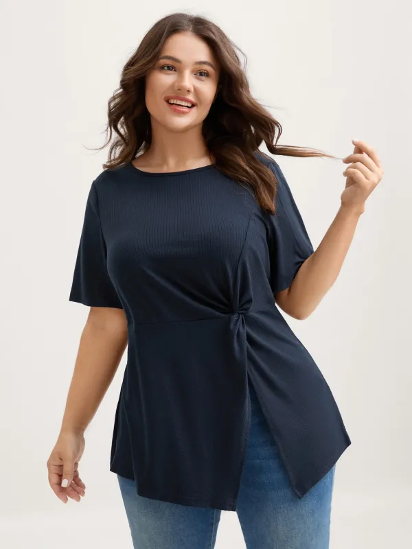 Pit Strip Knotted Front Split Side Top sold by Bloomchic