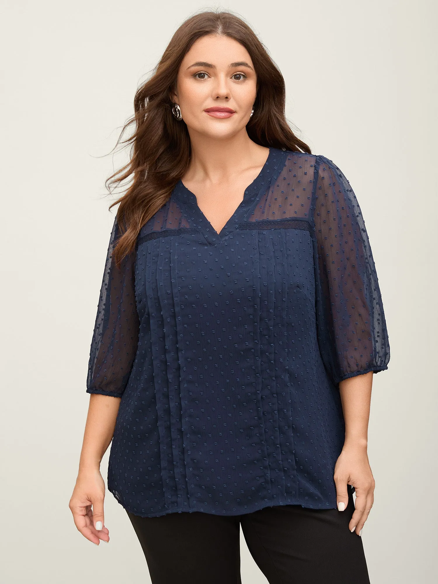 Polka Dots Sheer Textured Blouse sold by Bloomchic