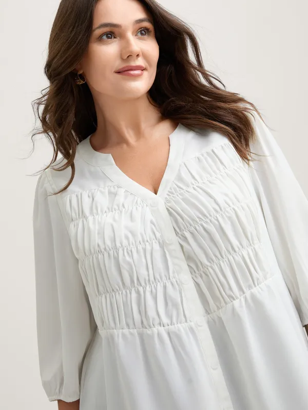 Textured Shirred Front Button Tunic Blouse sold by Bloomchic