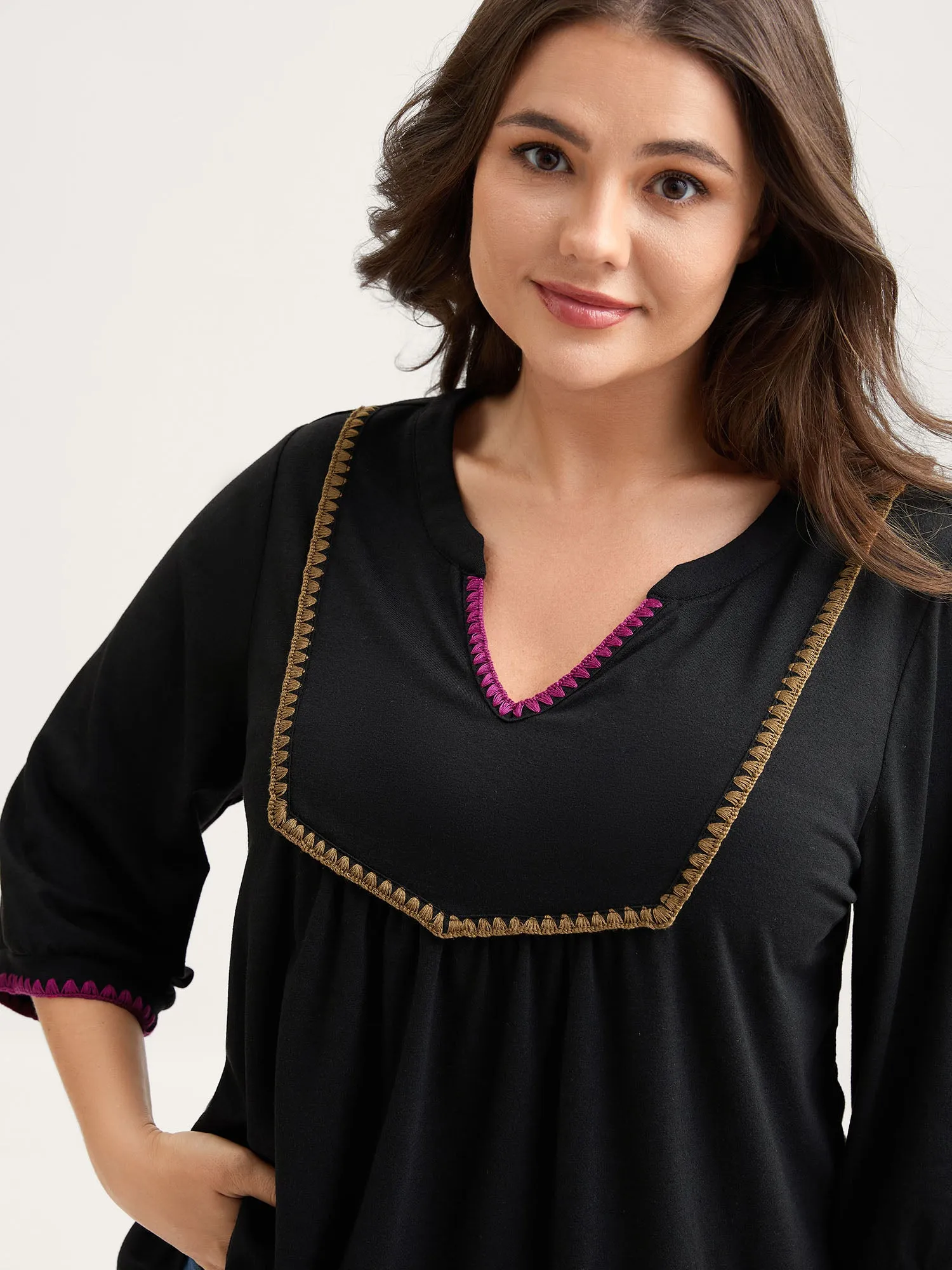 Contrast Embroidery Thread Detail T-Shirt sold by Bloomchic