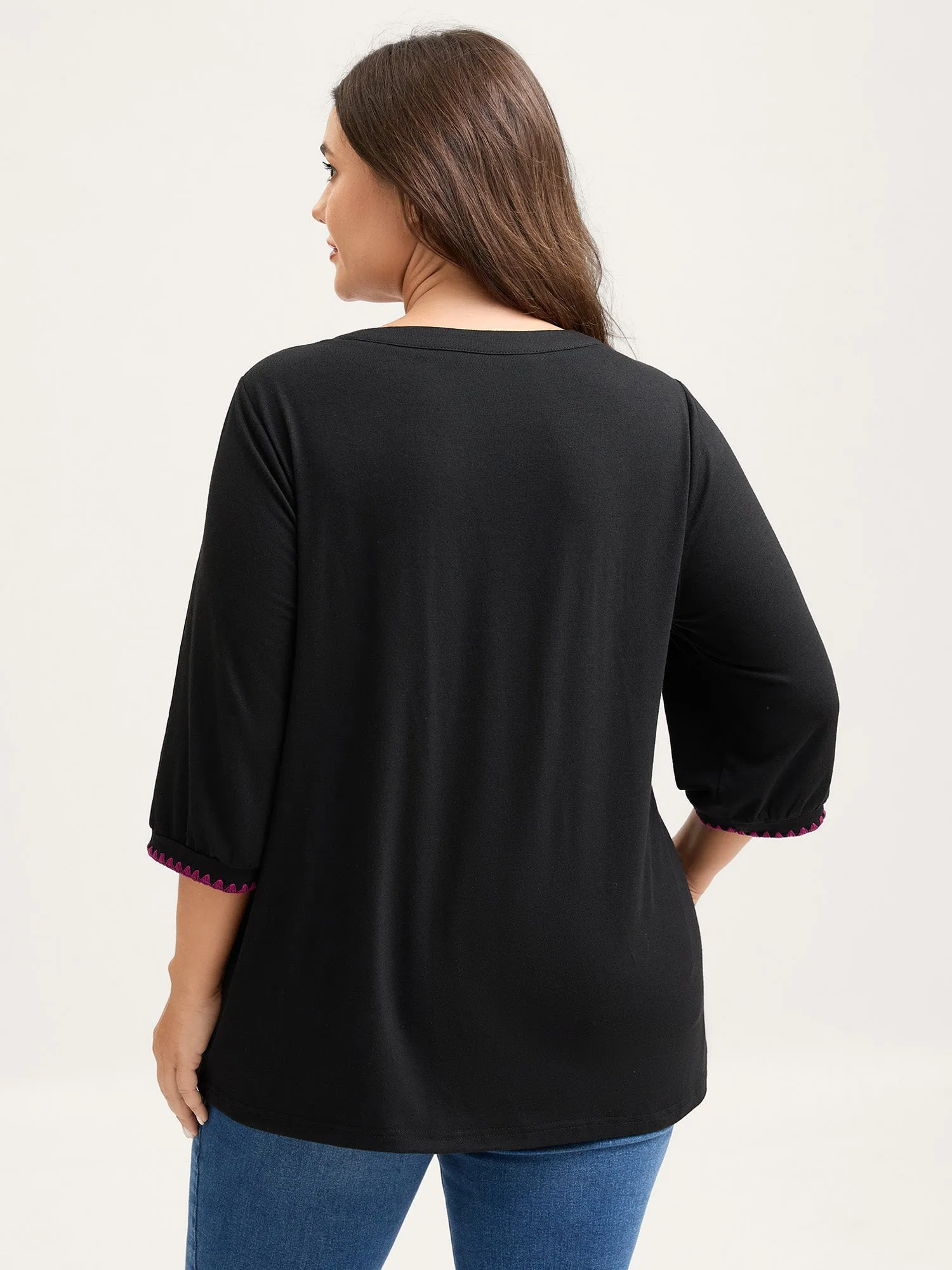 Contrast Embroidery Thread Detail T-Shirt sold by Bloomchic product image thumbnail 4