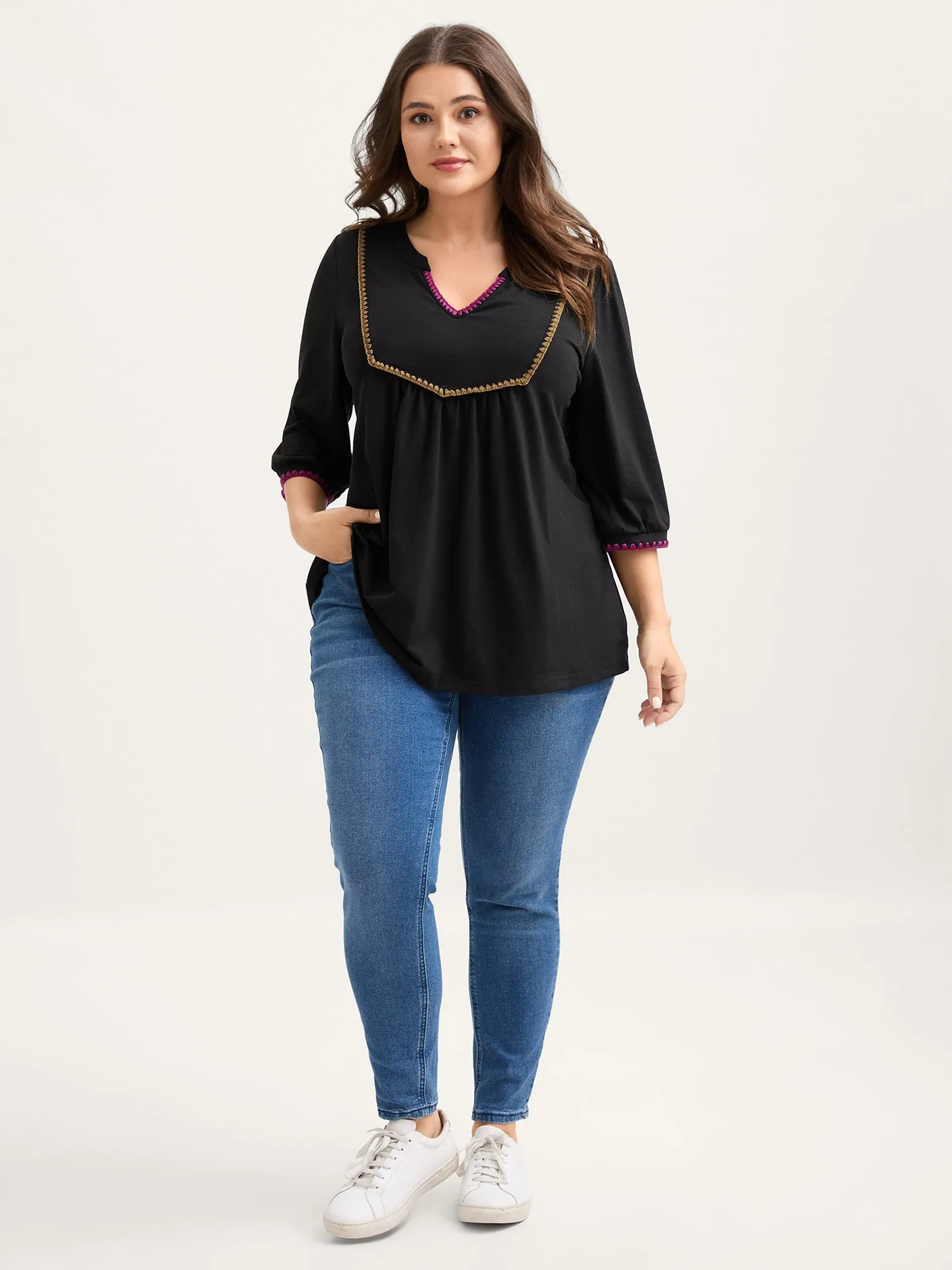 Contrast Embroidery Thread Detail T-Shirt sold by Bloomchic product image thumbnail 3