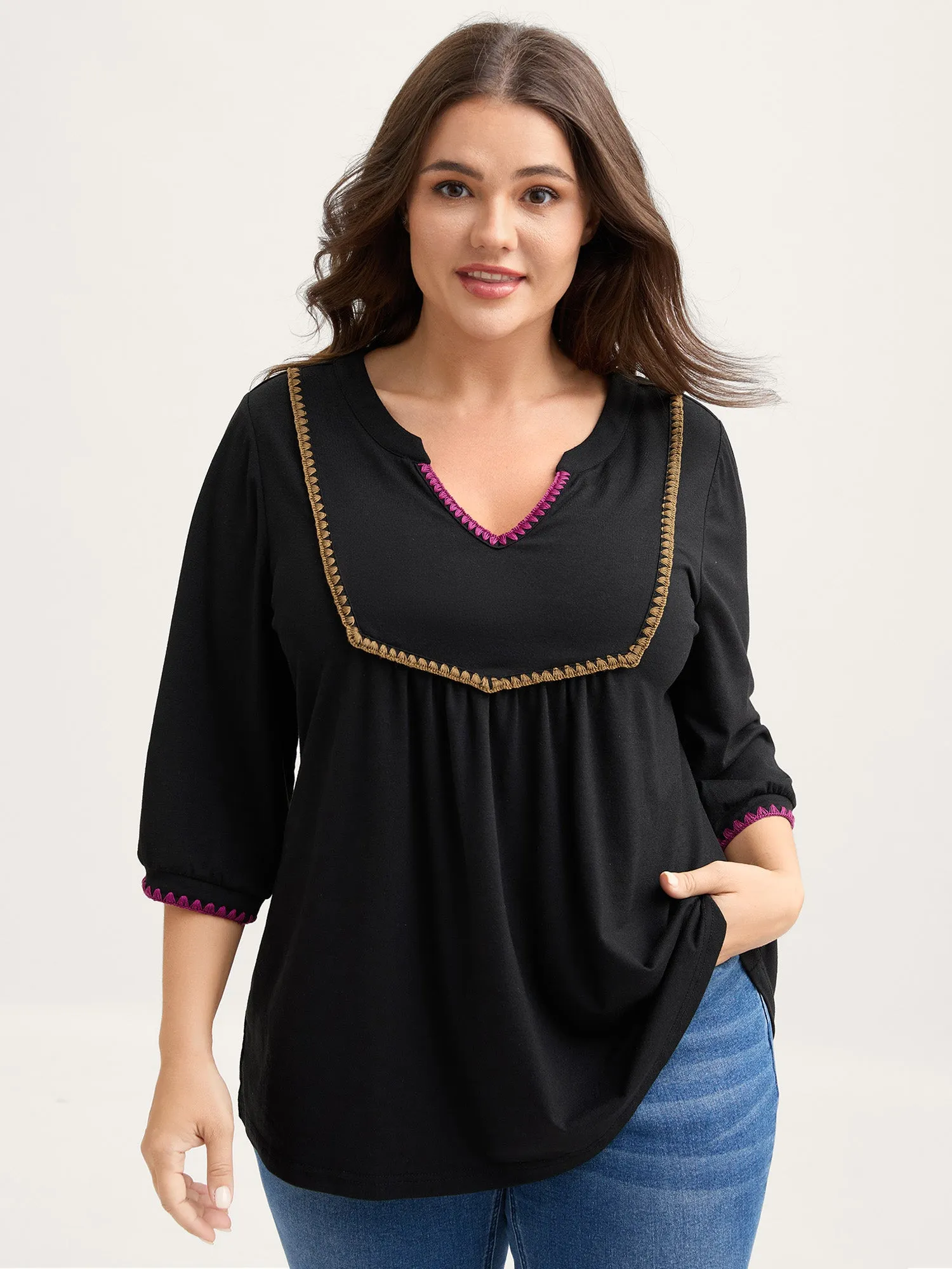 Contrast Embroidery Thread Detail T-Shirt sold by Bloomchic product image thumbnail 2