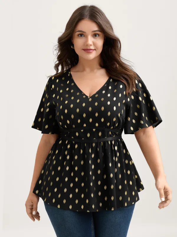 Shimmery Sequin Polka Dots Waist-Cinched Blouse sold by Bloomchic