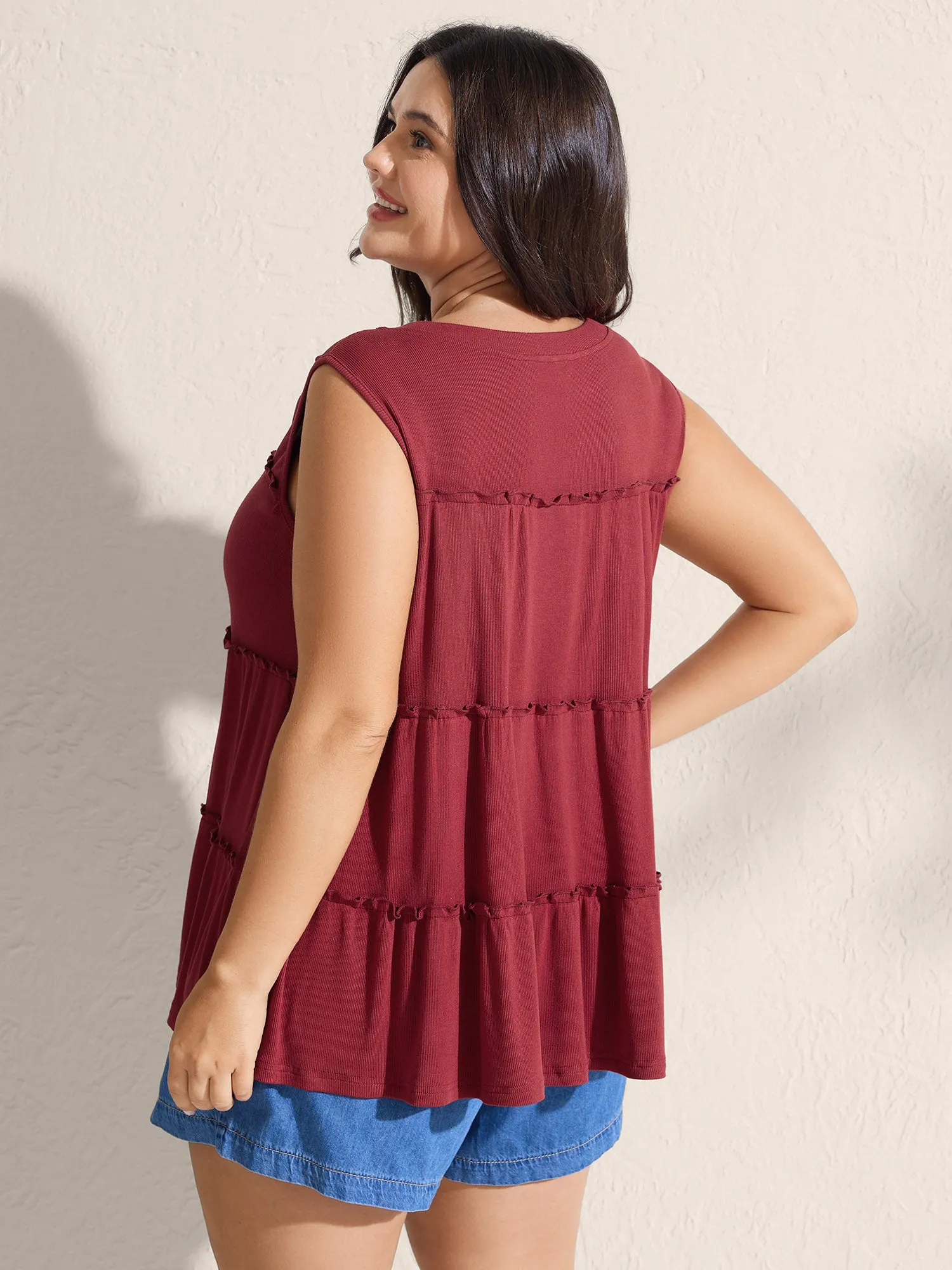 Ribbed Tiered Ruffled Flowy Tank Top sold by Bloomchic product image thumbnail 4