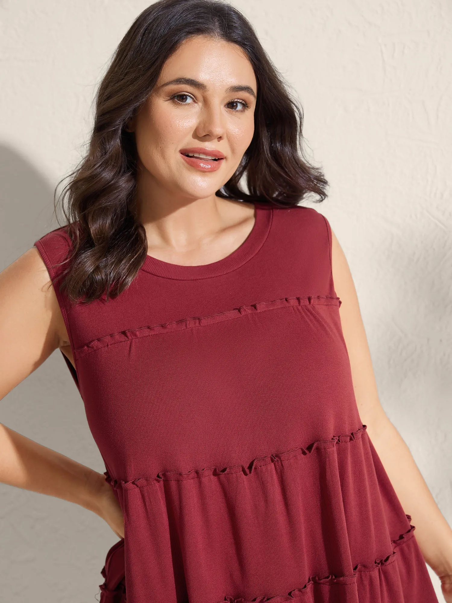 Ribbed Tiered Ruffled Flowy Tank Top sold by Bloomchic