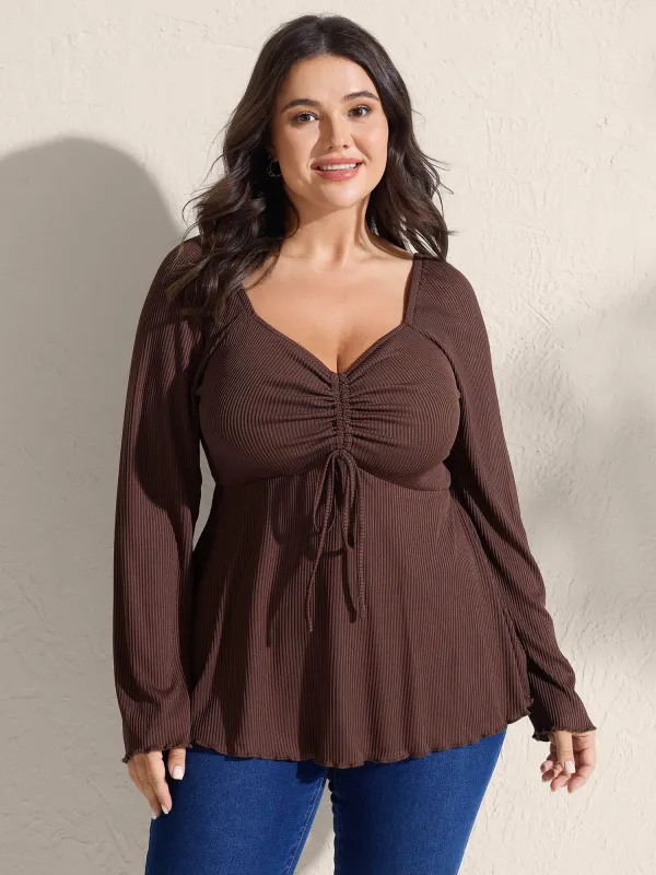 Ribbed Adjustable Drawstring Bodice Flared T-Shirt sold by Bloomchic