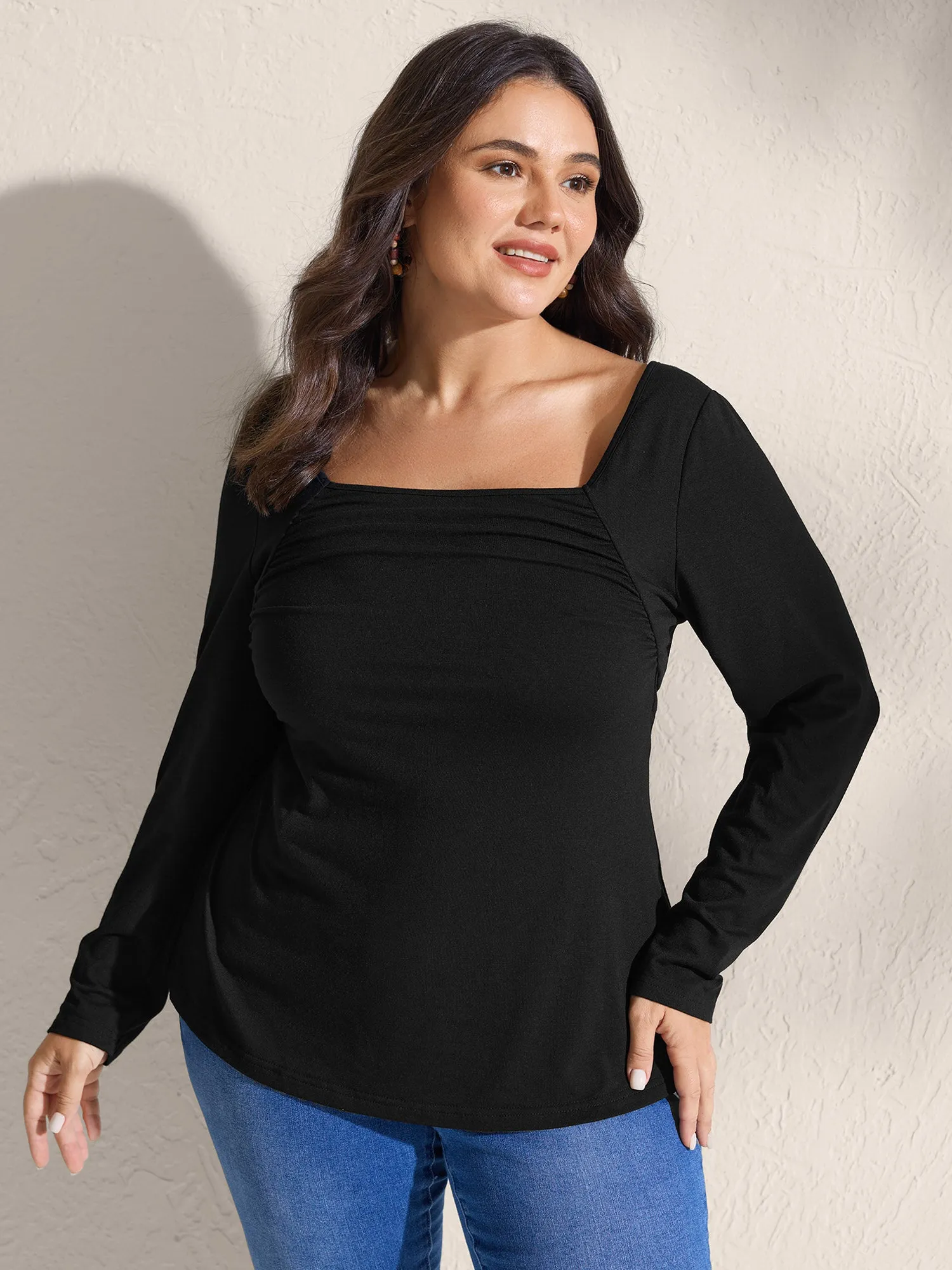 Supersoft Stretchy Pleated Bodice T-Shirt sold by Bloomchic